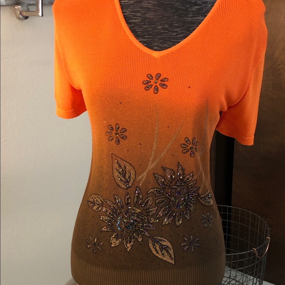 Hombre Orange Ribbed Knit Top